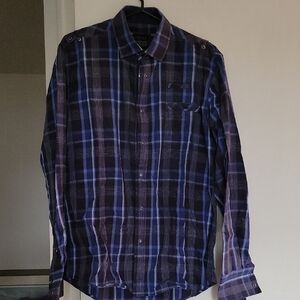 Casual Men's Plaid Shirt in Blue and Purple